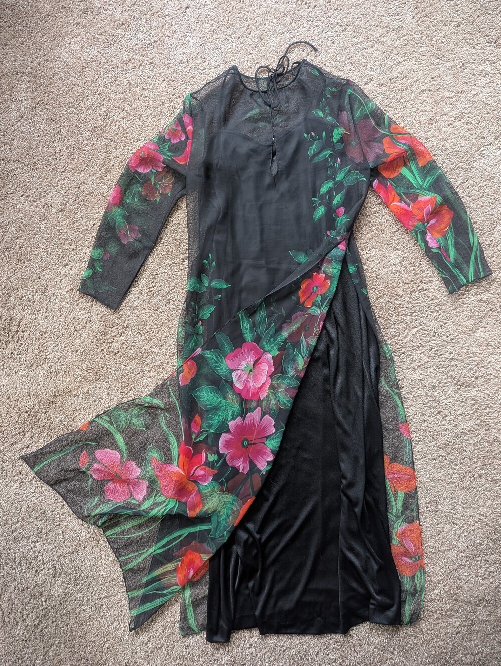 Miss Elliette Vintage Sheer Floral Long Sleeve Maxi Dress Rare Medium - Picture 2 of 12